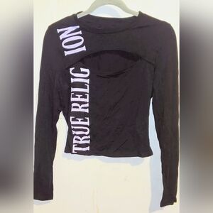 True Religion Printed Keyhole Long Sleeve Top~Women's Medium